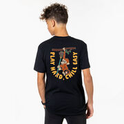 Guys Lacrosse Short Sleeve T-Shirt - Play Hard, Chill Easy (Back Design)