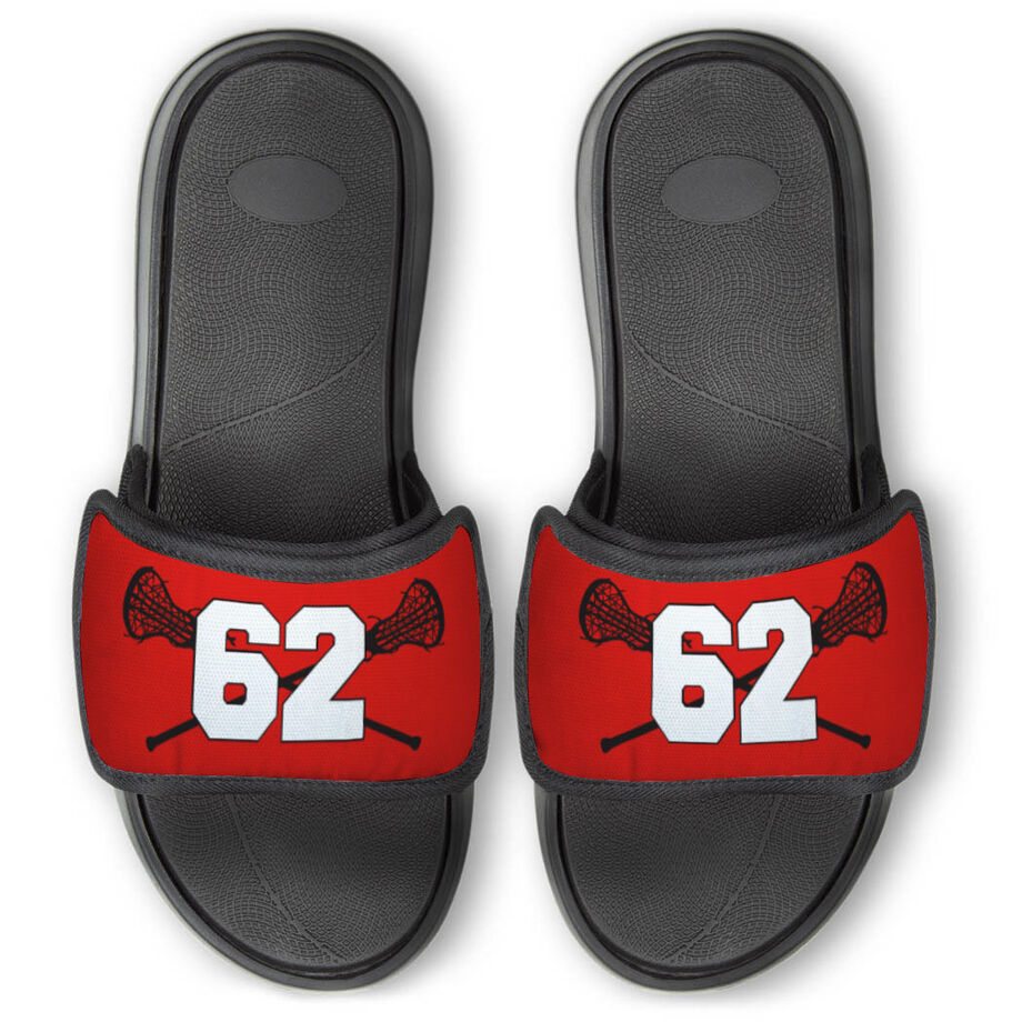Girls Lacrosse Repwell&reg; Slide Sandals - Crossed Sticks with Number