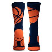 Basketball Woven Mid-Calf Socks - Ball Wrap (Navy/Neon Orange)