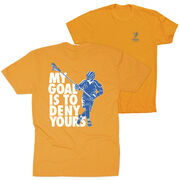 Guys Lacrosse Short Sleeve T-Shirt - My Goal Is To Deny Yours Defenseman (Back Design)