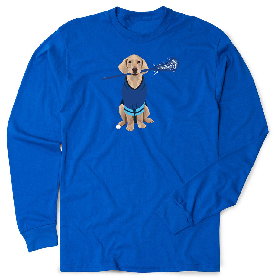Guys Lacrosse Tshirt Long Sleeve - Laxer the Lacrosse Dog