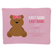 Personalized Baby Blanket - Birth Announcement Baby Bear Girl