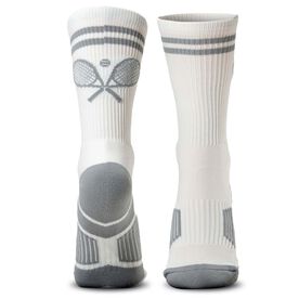 Tennis Woven Mid-Calf Socks - Crossed Racquets - Gray