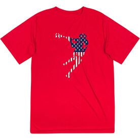 Guys Lacrosse Short Sleeve Performance Tee - American Flag Silhouette