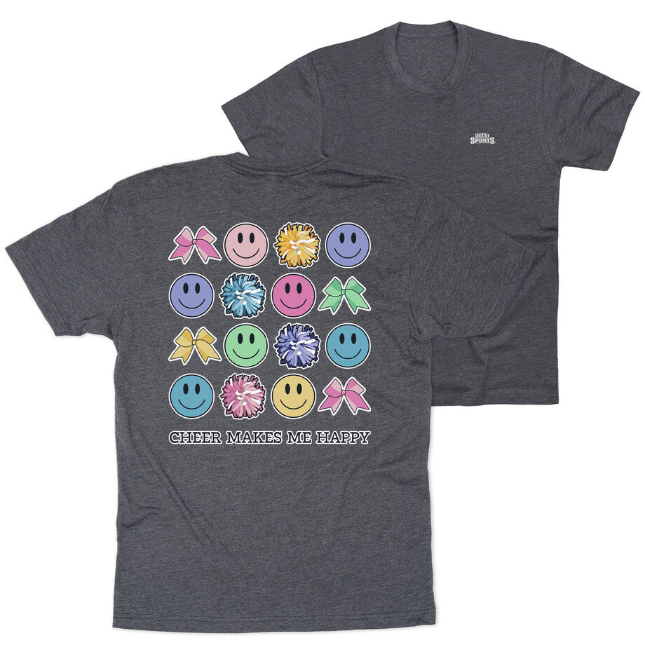 Cheerleading Short Sleeve T-Shirt - Cheer Makes Me Happy (Back Design)