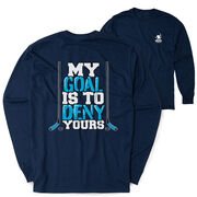 Hockey Tshirt Long Sleeve - My Goal Is To Deny Yours (Blue/Black) (Back Design)