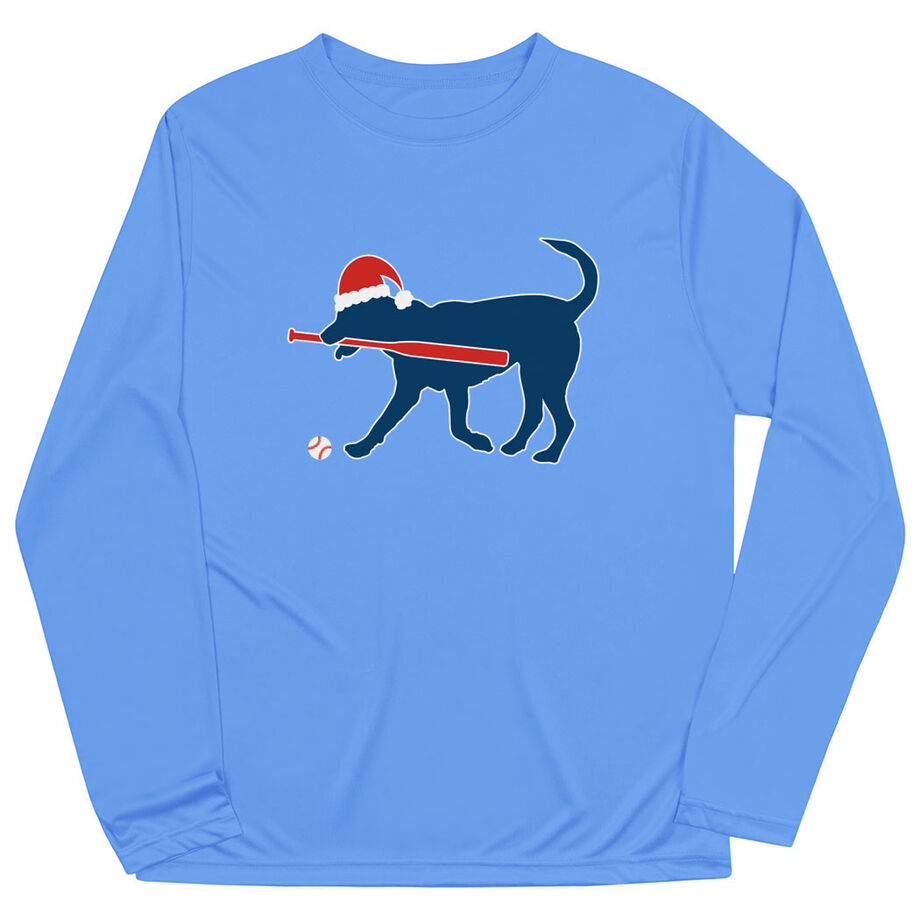 Baseball Long Sleeve Performance Tee - Play Ball Christmas Dog - Personalization Image