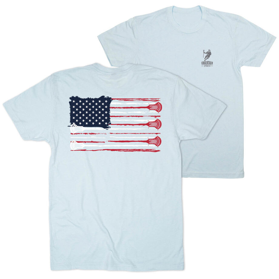Guys Lacrosse Short Sleeve T-Shirt - American Flag (Back Design)