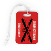 Skiing Bag/Luggage Tag - Personalized Text with Crossed Skis