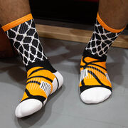 Basketball Woven Mid-Calf Socks - Hoop and Ball (Black/Orange)