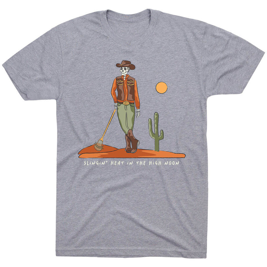 Guys Lacrosse Short Sleeve T-Shirt - Slingin Heat In The High Noon