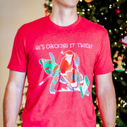 Hockey Short Sleeve T-Shirt - He's Checking It Twice