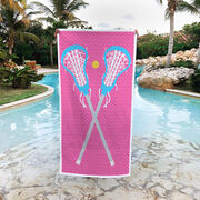 Girls Lacrosse Premium Beach Towel - Crossed Sticks Pink