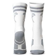 Lacrosse Woven Mid-Calf Socks - Crossed Sticks - White/Gray