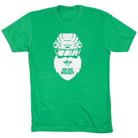 Hockey Short Sleeve T-Shirt - Ho Ho Santa Face [Youth X-Large/Green] - SS