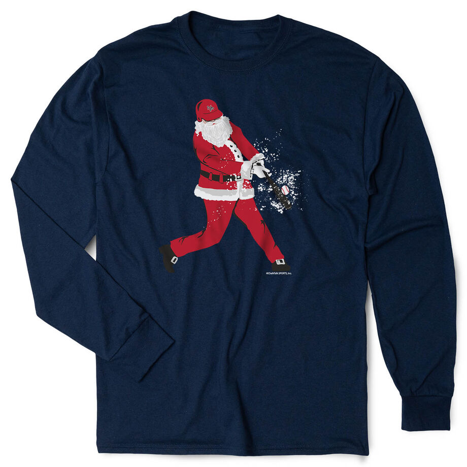 Baseball Tshirt Long Sleeve - Home Run Santa