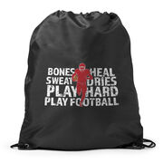 Football Drawstring Backpack Bones Saying