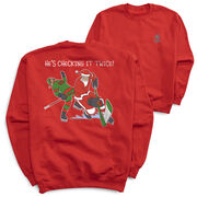 Hockey Crewneck Sweatshirt - He's Checking It Twice (Back Design)