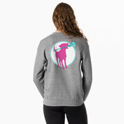 Girls Lacrosse Crewneck Sweatshirt - Lacrosse Dog with Girl Stick (Back Design)