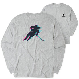 Hockey Tshirt Long Sleeve - Hockey Girl Glitch (Back Design)