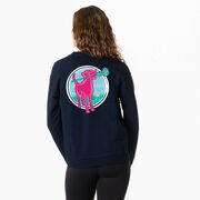 Girls Lacrosse Crewneck Sweatshirt - Lacrosse Dog with Girl Stick (Back Design)