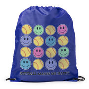 Softball Drawstring Backpack - Softball Makes Me Happy
