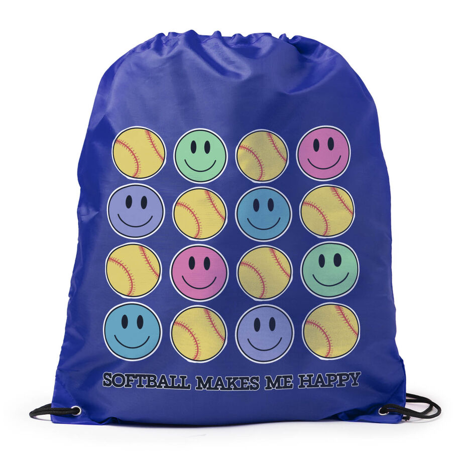 Softball Drawstring Backpack - Softball Makes Me Happy