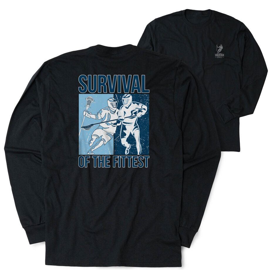 Guys Lacrosse Tshirt Long Sleeve - Survival of the Fittest (Back Design)