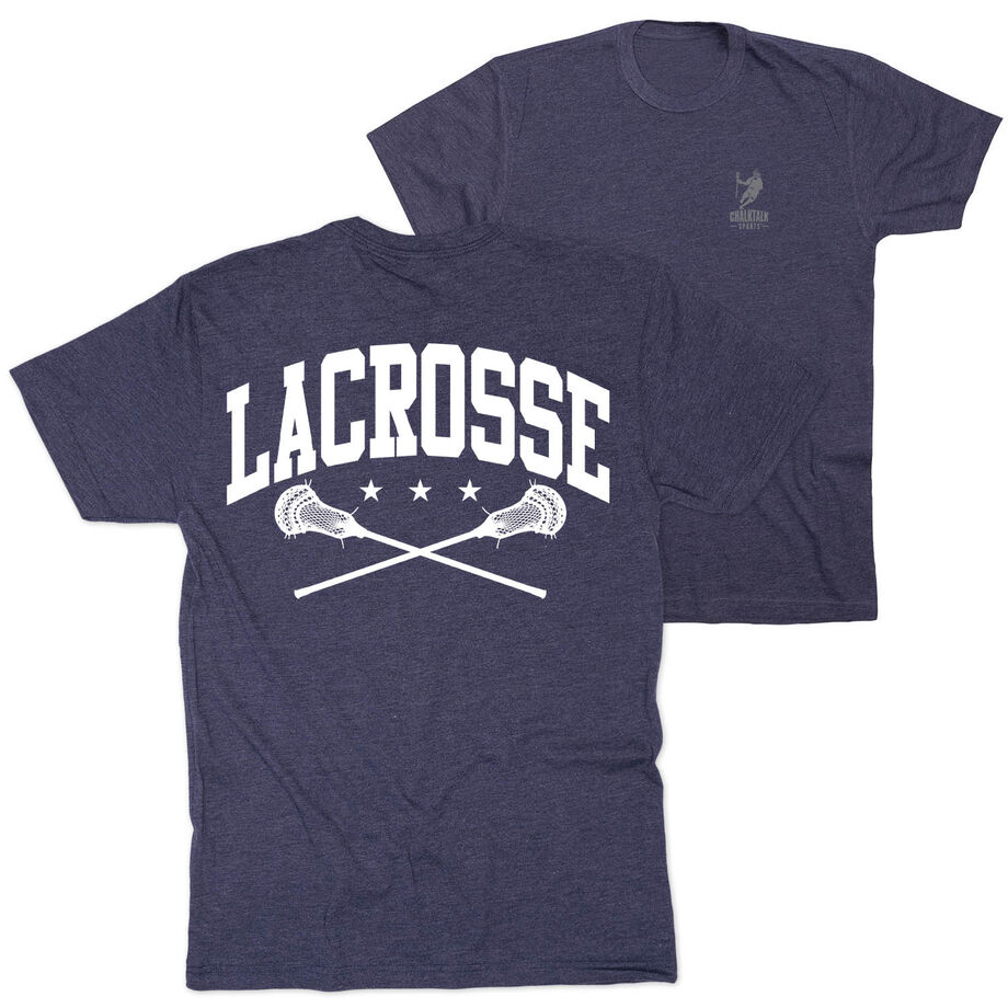 Guys Lacrosse Short Sleeve T-Shirt - Crossed Sticks (Back Design)