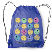 Softball Drawstring Backpack - Softball Makes Me Happy