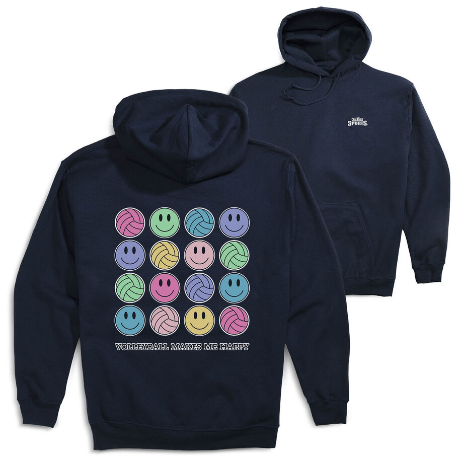 Volleyball Hooded Sweatshirt - Volleyball Makes Me Happy (Back Design)