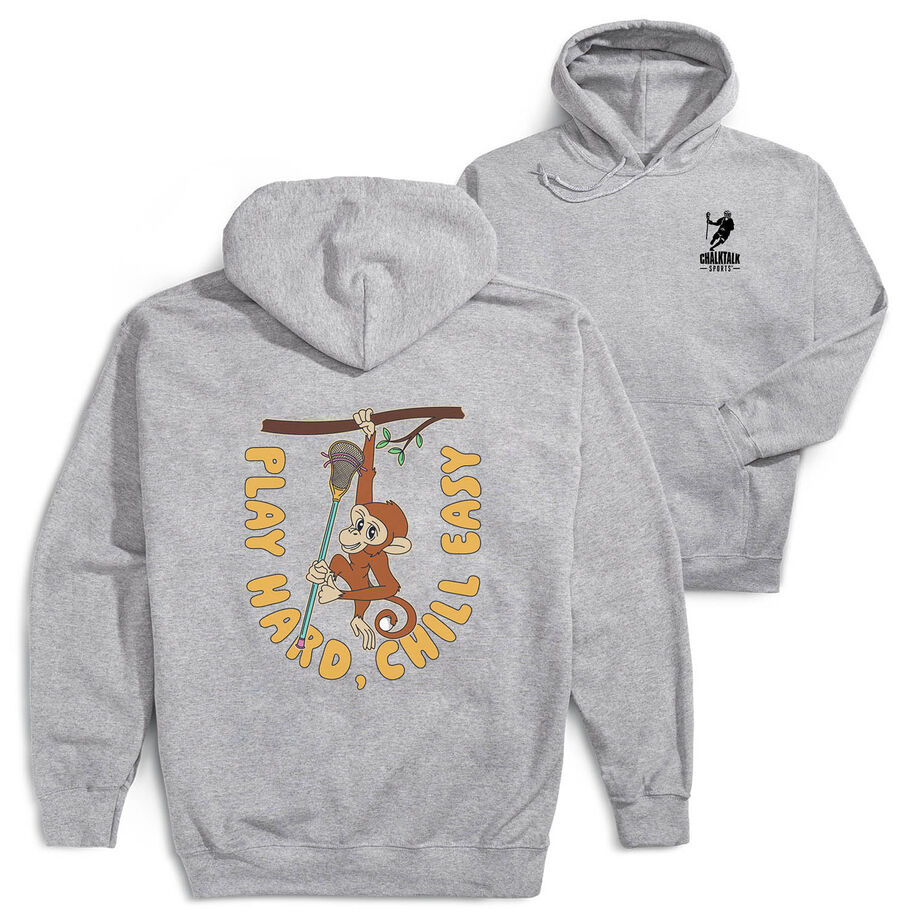 Guys Lacrosse Hooded Sweatshirt - Play Hard, Chill Easy (Back Design)