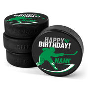 Personalized Happy Birthday Player Silhouette Hockey Puck