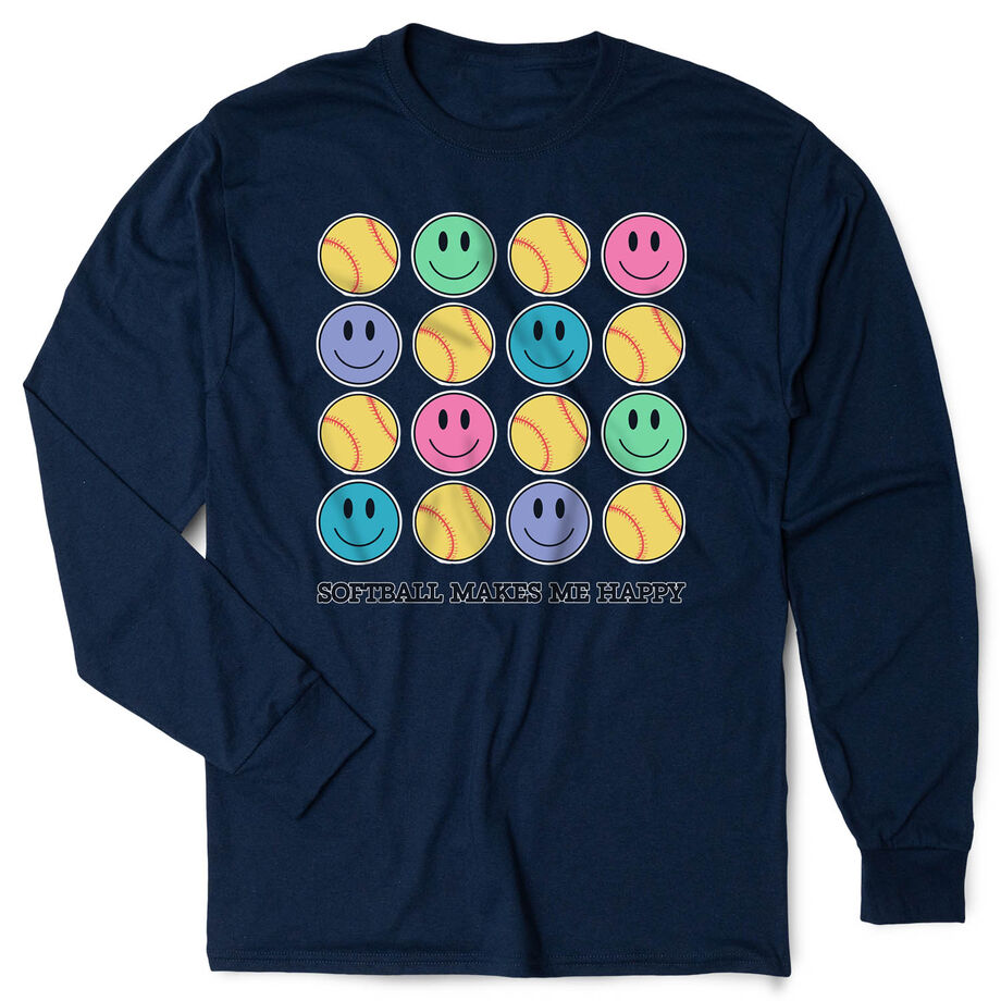 Softball Tshirt Long Sleeve - Softball Makes Me Happy