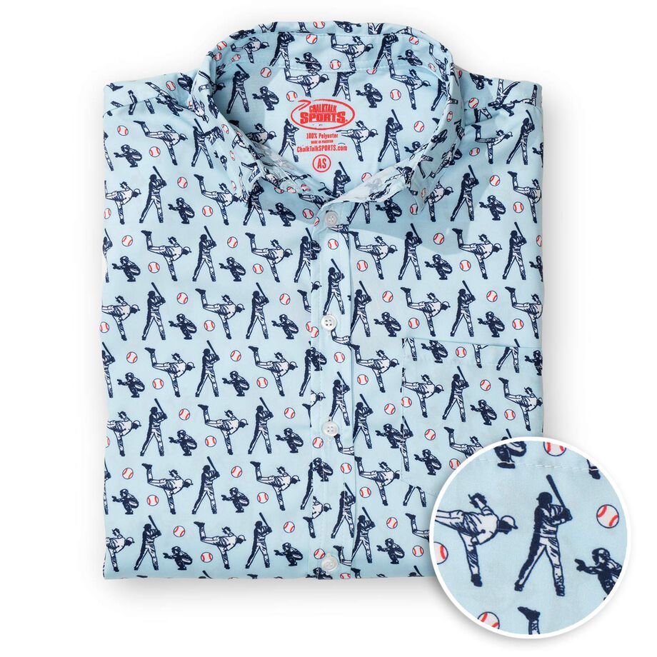 Baseball Performance Short Sleeve Button Down Shirt - Batter Up | , AM, Male | ChalkTalkSPORTS