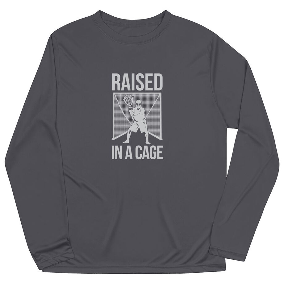 Guys Lacrosse Long Sleeve Performance Tee - Raised In a Cage