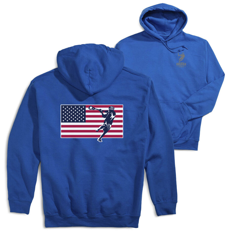 Guys Lacrosse Hooded Sweatshirt - Patriotic Lacrosse (Back Design)