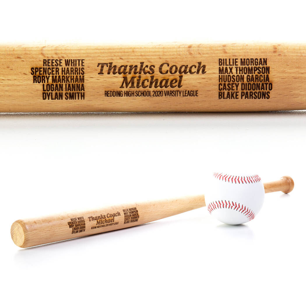 Personalized Thanks Coach Mini Baseball Bat Engraved Baseball Bats by ChalkTalk Sports 