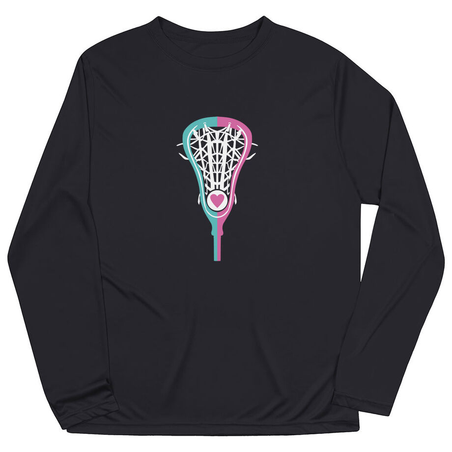 Girls Lacrosse Long Sleeve Performance Tee - Lacrosse Stick Heart