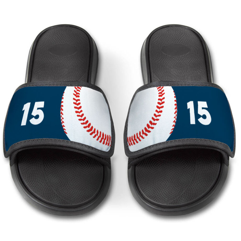 Baseball Repwell® Slide Sandals - Ball and Number Reflected