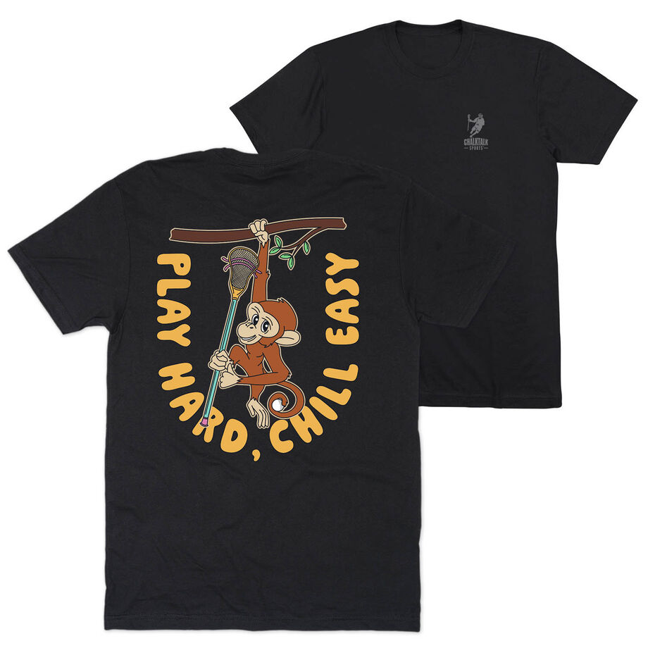 Guys Lacrosse Short Sleeve T-Shirt - Play Hard, Chill Easy (Back Design)