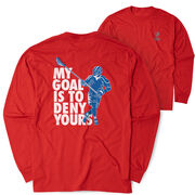Guys Lacrosse Tshirt Long Sleeve - My Goal Is To Deny Yours Defenseman (Back Design)