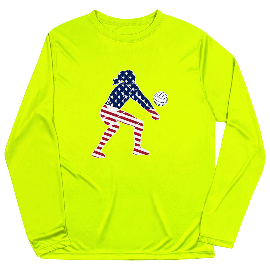 Volleyball Long Sleeve Performance Tee - Volleyball Stars and Stripes Player
