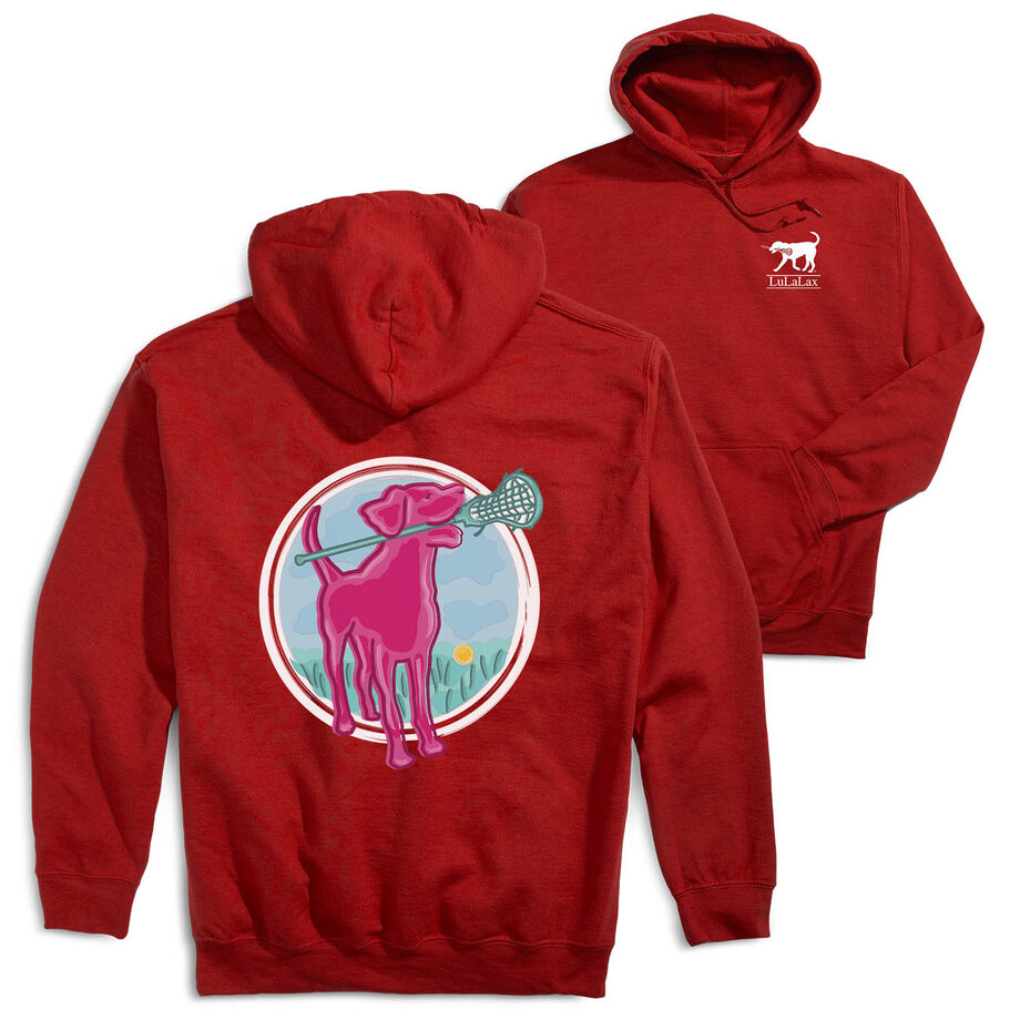 Girls Lacrosse Hooded Sweatshirt - Lacrosse Dog with Girl Stick (Back Design)