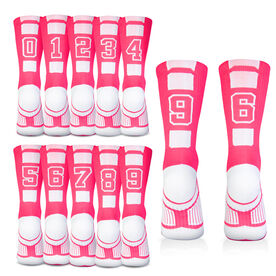 Team Number Woven Mid-Calf Socks - Pink