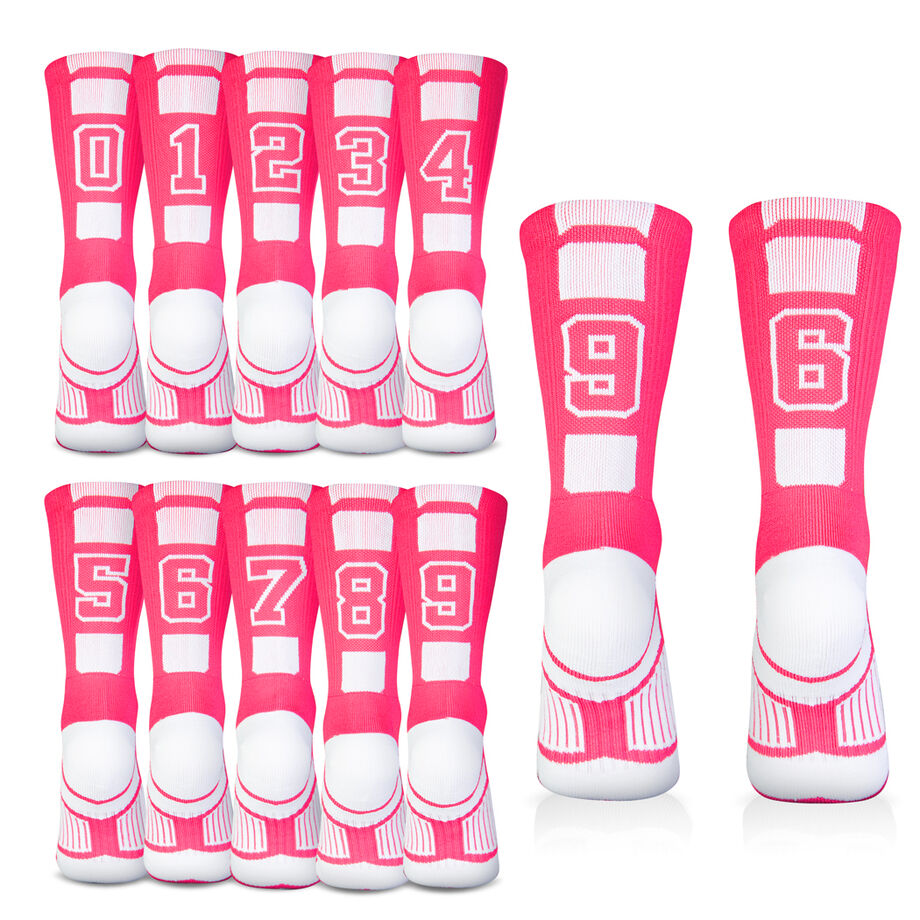 Team Number Woven Mid-Calf Socks - Pink