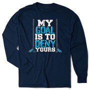 Hockey Tshirt Long Sleeve - My Goal Is To Deny Yours (Blue/Black)