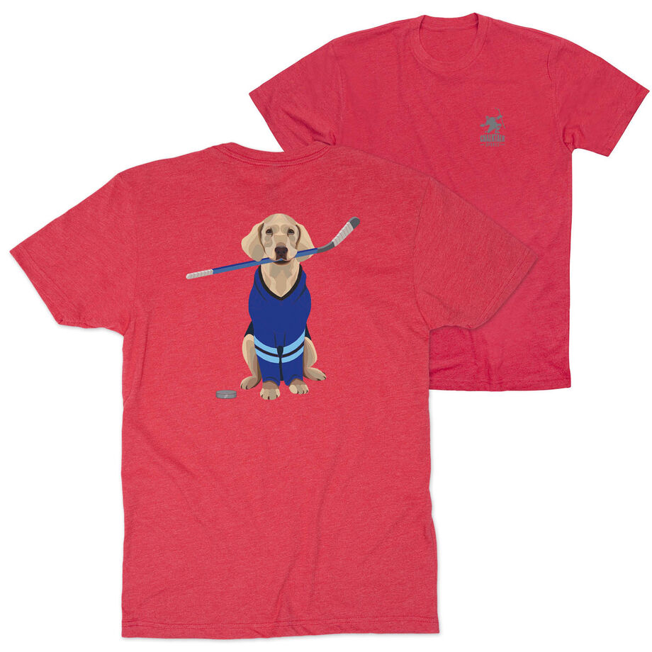 Hockey Short Sleeve T-Shirt - Puck The Hockey Dog (Back Design)
