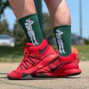 Basketball Woven Mid-Calf Socks - Player Jump Shot (Green/White)