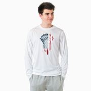 Guys Lacrosse Long Sleeve Performance Tee - Patriotic Stick